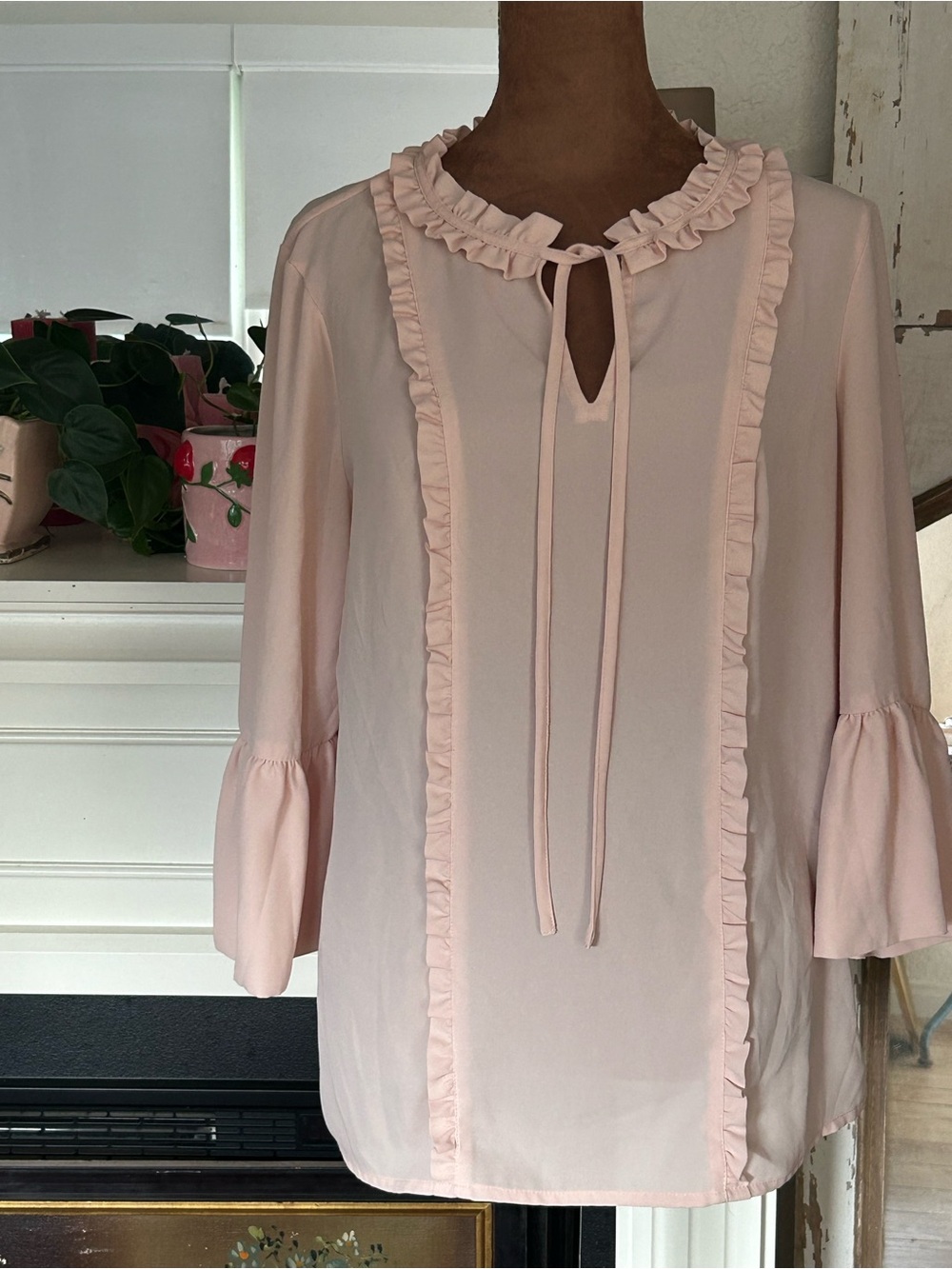 Karl Lagerfeld Ruffle-Trim Blouse Dress - Pale Pink size Small